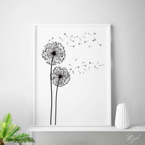 Black and white print dandelion print scandinavian minimalist decor abstract wall art nordic design dandelion wall art black dandelion image 1