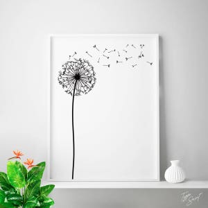Dandelion wall art, black white prints, dandelion wall print, scandinavian wall art, dandelion prints, minimalist decor, nordic design art