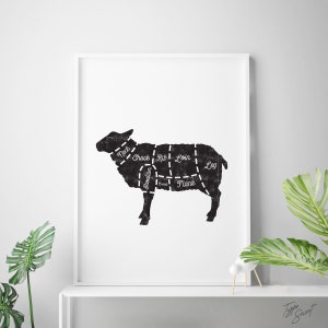 Butcher chart, scandinavian kitchen, mutton meat, farmhouse kitchen, rustic, jungle, butcher diagram, meat cuts, rustic decor, lamb, sheep