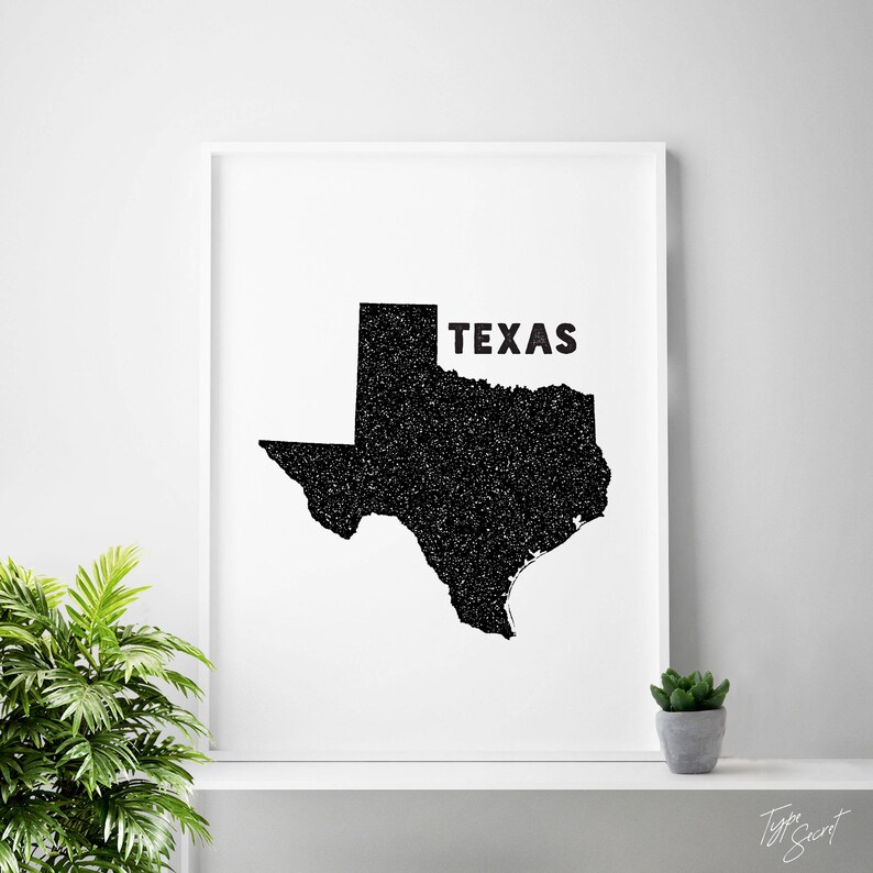 TEXAS home decor, Texas wall decor, Texas wall art, Texas state map, Texas state print, Texas map, Texas printable art, TX, state map art image 1