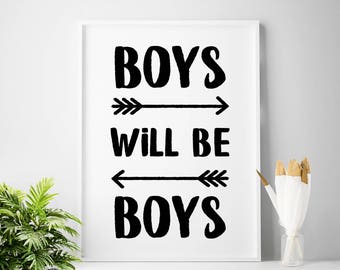 Boys room art, digital print, children wall art, printable quote, boys nursery decor, scandinavian, black and white, baby boy nursery art