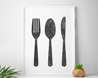 Kitchen art decor, Scandinavian print, cutlery set print, kitchen print, Scandinavian print, minimalist print, Scandinavian art housewares