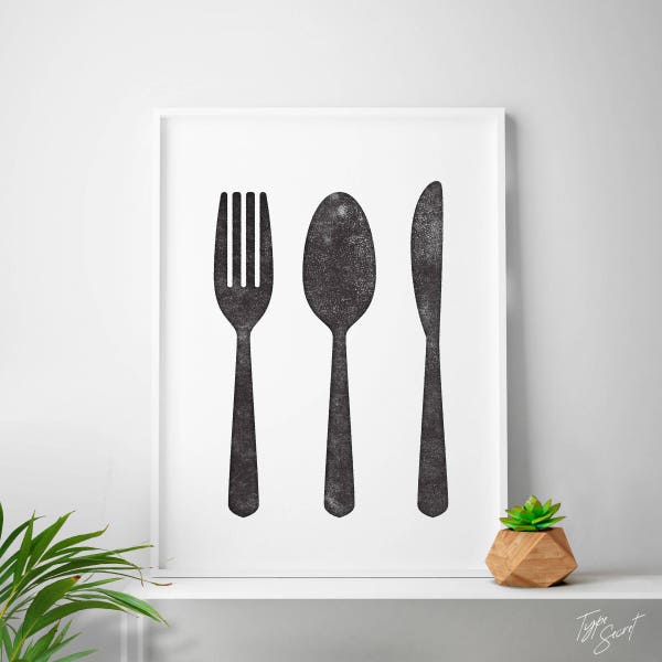 Kitchen art decor, Scandinavian print, cutlery set print, kitchen print, Scandinavian print, minimalist print, Scandinavian art housewares