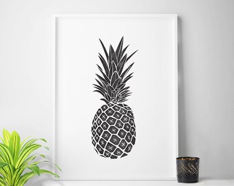 Schwarz und weiß Ananas Druck, Ananas Kunst, Ananas Foto, tropischer Druck, tropische Kunst, tropisches Dekor, Sommer Druck, Sommer Kunst