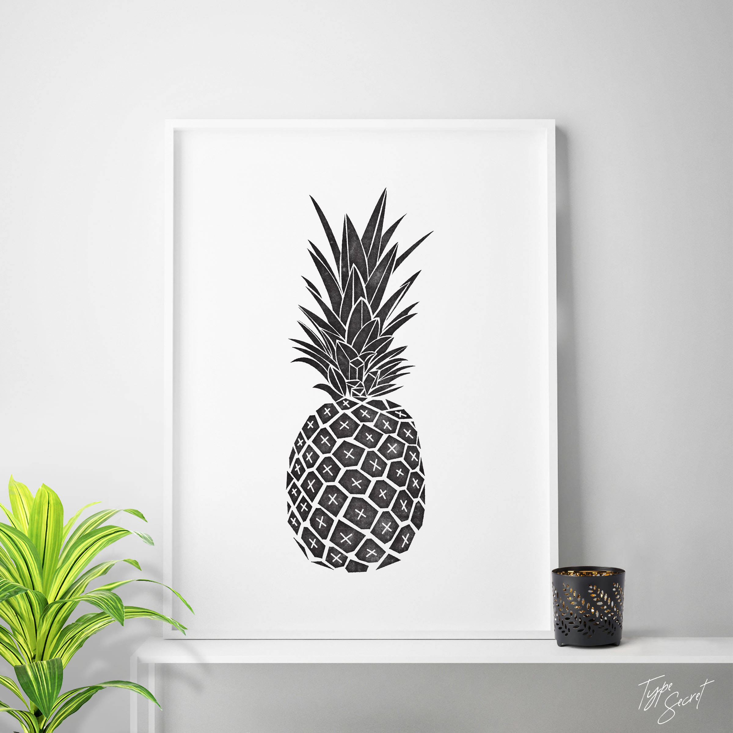 Zwart-wit print ananas ananas foto - Etsy