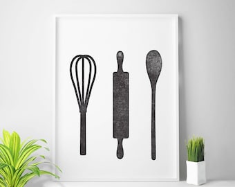 Bakery art decor, bakery print, baking print, bakery sign, bakery art housewares, letterpress style print