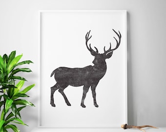 Deer antler print forest deer decor woodland print nursery woodland decor hirschgeweih hirsch kunst deer affiche rustic decor cabin decor