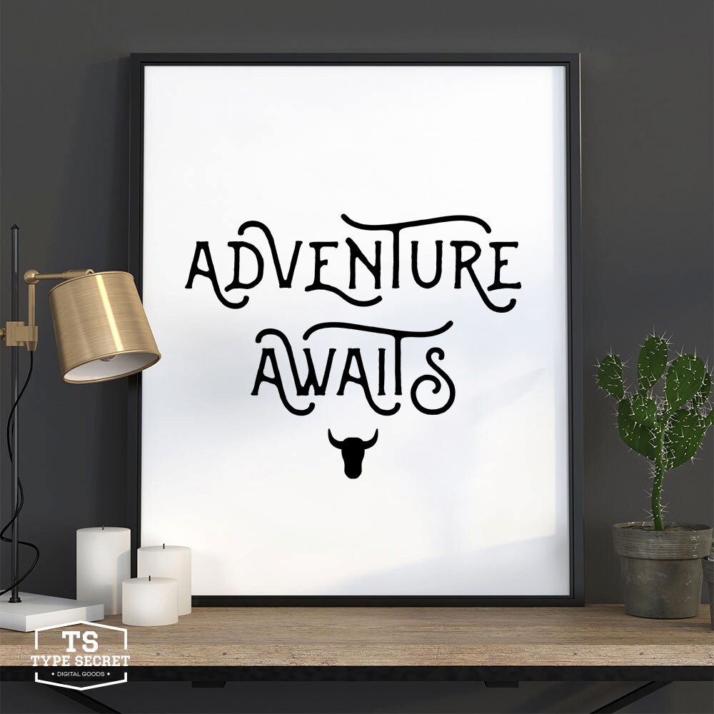 ADVENTURE AWAITS quote print adventure prints adventure poster | Etsy