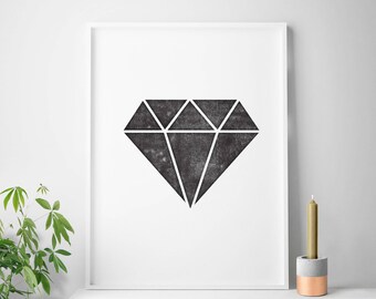 50x70 poster, Diamond, minimalist art, affiche, prints, minimalist, modern artwork, modernist, office wall art, 5x7 8x10 50x70, diamonds