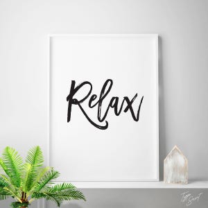 RELAX, printable art, relax sign, relax print, black and white home decor, relax wall art, relax art, relax wall decor