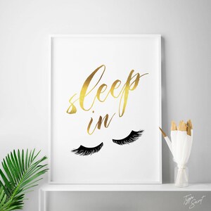 Gold room decor, eyelash art, sleep in, eyelashes, lets sleep in, gold bedroom decor, eyelash, eye lash, lashes, lash, gallery wall prints