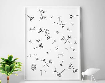 Dandelions, dandelion plant, simple print, dandelion, prints, scandinavian, minimalist decor, nordic design, affiche scandinave, modern