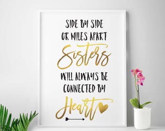 Gift for sister, big sister gift, sister quote, sister quotes, sister printable, sister love, sisters quote print, gold art, little sister