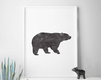 Rustic decor, bear print, wilderness art, woodlands nursery decor, bear art, minimalist wall art, cabin decor 50x70 large print