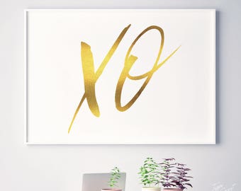 Gold Kunst XO Zitat Wandkunst Valentinstag Dekor Hochzeit XOXO Hugs Kisses Verlobung Dekor horizontaler Druck Querformat Bilderrahmen
