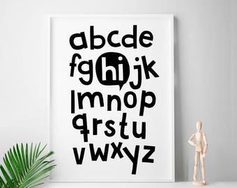Kids nursery decor, nursery alphabet poster, digital print, children wall art, kids decor, ABC Art Print, baby room decor, nursery print