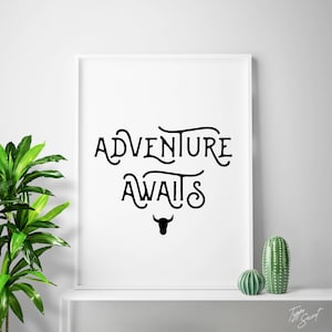 ADVENTURE AWAITS quote print adventure prints adventure poster adventure wall art adventure gallery wall idea