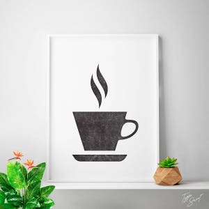 Home art decor, Scandinavian print, hot coffee cup print, kitchen print, Scandinavian print, minimalist print, Scandinavian art housewares image 1