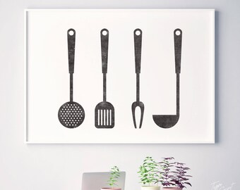 Kitchen decor, kitchen sign, Rustic Kitchen, Scandi, Kitchen Art, Chef, Simple Design, Foodie Gift Scandinavian Print, Chefs Kitchen Utensil