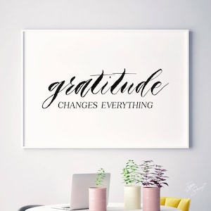 Stampa orizzontale, gratitudine, gratitudine cambia tutto, poster del ringraziamento, citazione grata e positiva, citazione di consapevolezza