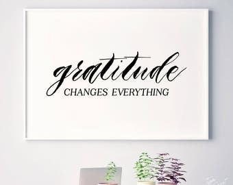 Horizontal print, gratitude, gratitude changes everything, thanksgiving poster, grateful, positive quote, mindfulness quote