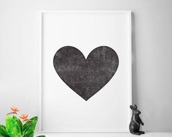 Heart decor print, black and white home decor, modern nursery print, love sign, love wall art, love art, letterpress print style