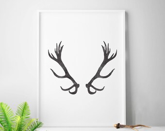 Rustic decor southwestern decor deer antler print deer head print deer decor woodland print nursery woodland decor hirschgeweih