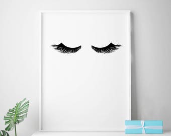 Eyelash print, eyelashes, makeup print, lashes, eyelash wall art, eyes closed, vanity, apartment decor, gallery wall prints, feminine