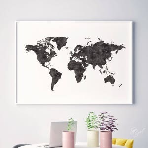 Affiche design, worldmap, black and white world map, world printable map, minimalist world map, world travel map art, large world map art