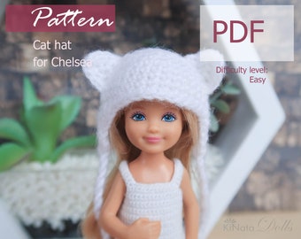 PATTERN: Cat hat for Chelsea and Kelly doll - crochet pattern in PDF