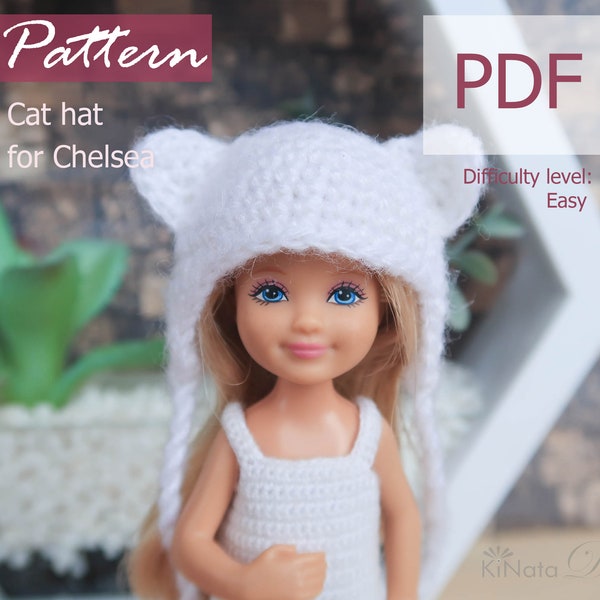 PATTERN: Cat hat for Chelsea and Kelly doll - crochet pattern in PDF