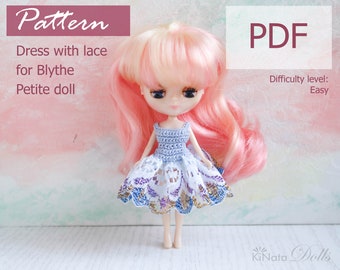 PATTERN: Dress with lace for Blythe Petite doll - crochet pattern in PDF