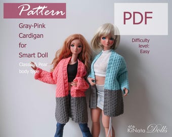 PATTERN: Cardigan Gray-Pink for Smart Doll 60 cm - knit pattern in PDF