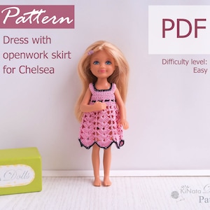 PATTERN: Dress with openwork skirt  for Chelsea doll - crochet pattern in PDF