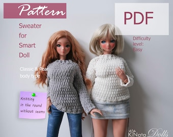 PATTERN: Gray Sweater for Smart Doll 60 cm - knit pattern in PDF