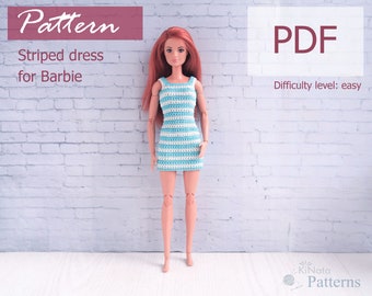 MUSTER: Gestreiftes Sommerkleid für Barb Doll - Häkelanleitung im PDF