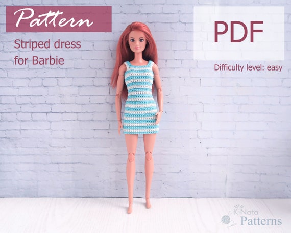 PATTERN: Striped Summer Dress for Barb Doll - crochet pattern in PDF