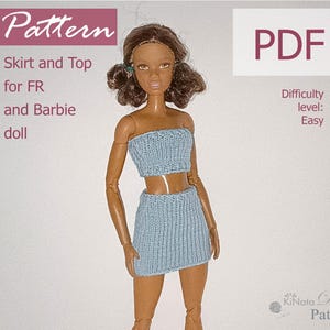 PATTERN: Stretch Skirt and Top for Barb and other 12&quot; Fashion dolls - Knitting pattern in PDF
