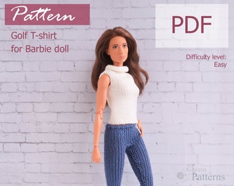 PATTERN: Golf T-shirt for Barb and other 12" Fashion dolls - Knitting pattern in PDF