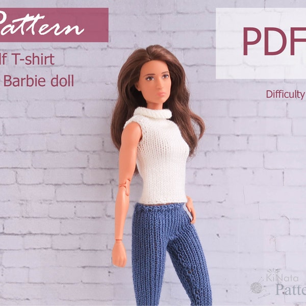 PATTERN: Golf T-shirt for Barb and other 12" Fashion dolls - Knitting pattern in PDF