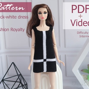 MUSTER: Mod Shift schwarz-weißes Kleid für Poppy Parker, Fashion Royalty, Barb und andere 12&quot; Fashion Dolls - Häkelanleitung im PDF