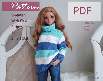 PATTERN: Sweater With Blue Stripes for Smart Doll - knit pattern in PDF