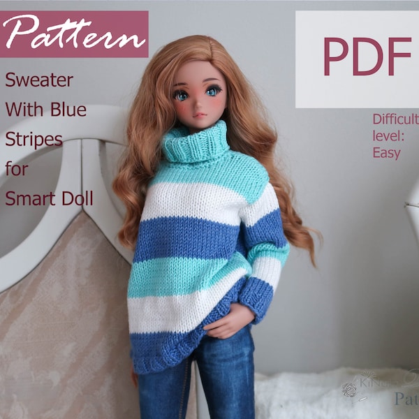 PATTERN: Sweater With Blue Stripes for Smart Doll - knit pattern in PDF