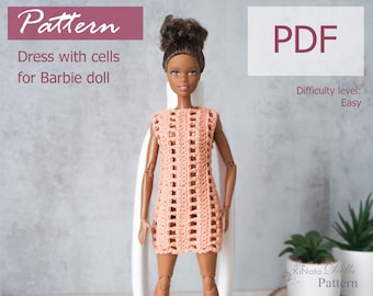 MUSTER: Kleid mit Zellen für Barb Doll - Häkelanleitung im PDF