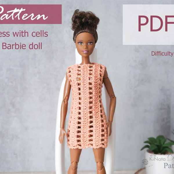 PATTERN: Dress with cells for Barb Doll - crochet pattern in PDF