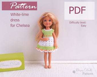 PATTERN: White lime dress for Chelsea doll - crochet pattern in PDF