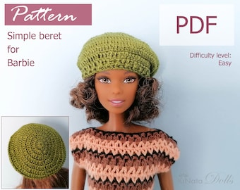 PATTERN: Simple beret for Barb and other 12" Fashion dolls - crochet pattern in PDF