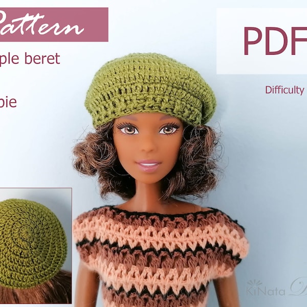 PATTERN: Simple beret for Barb and other 12" Fashion dolls - crochet pattern in PDF