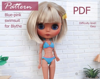 PATTERN: Blue-pink swimsuit for Blythe doll - crochet pattern in PDF