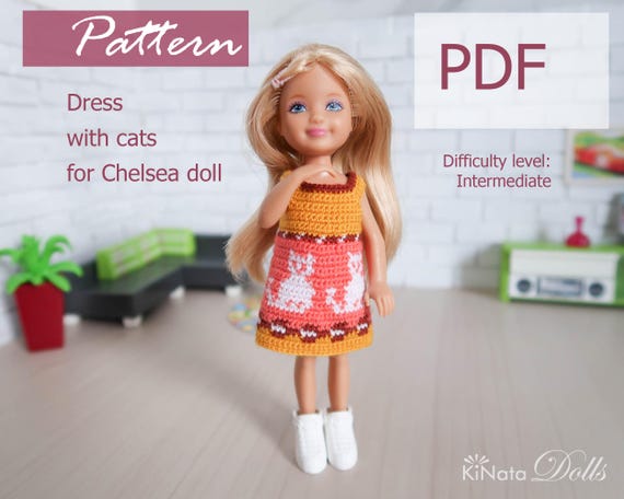 PATTERN: Dress With Cats for Chelsea Doll Crochet Pattern in PDF